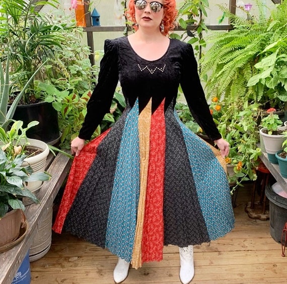 Vintage “ Circle T” velvet patchwork dress Sz L - image 8