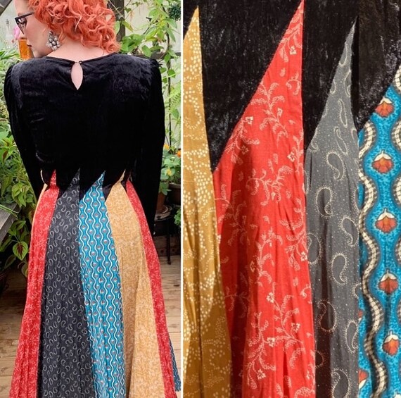 Vintage “ Circle T” velvet patchwork dress Sz L - image 10
