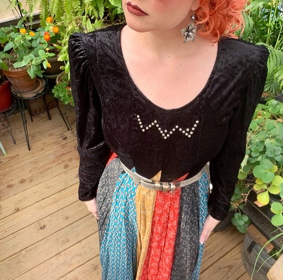 Vintage “ Circle T” velvet patchwork dress Sz L - image 4