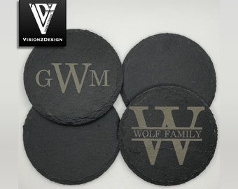 Personalized Slate Drink Coasters | Laser Engraved | Housewarming Gift | Wedding Gift | New Home Gift | Custom Closing Gift | Birthday Gift
