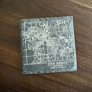 Engraved Slate City Map Drink Coasters