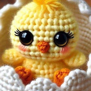 Patrón de ganchillo en PDF, pollito adorable en cáscara de huevo, perfecto para Pascua.