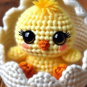 Schema all'uncinetto in PDF, adorabile pulcino nel guscio d'uovo, perfetto per Pasqua