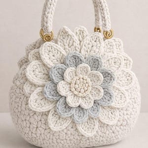 Knitting Bag PDF , Simple Rose Design Women's Bag with Mixed Yarn Instructions