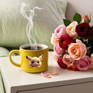 Glossy Ceramic Coffee Mug with Colorful Rim and Handle, Dishwasher Safe, BPA Free, Bright Morning Tea and Coffee Cup, Customizable image 2