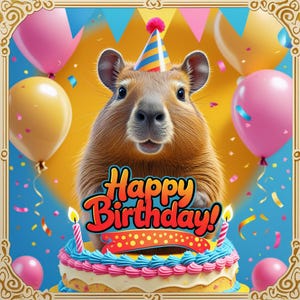 Cute Capybara Birthday Card Printable – Watercolor Animal Card – Digital Download – Funny Birthday Gift – Instant Download