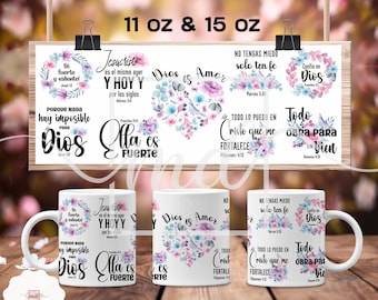 Spanish Bible Verse Mug Wrap: Religious Sublimation Template (PNG Digital Download)