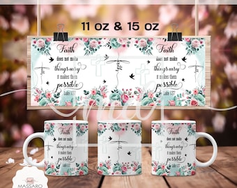 Faith Bible Verse Mug Wrap Sublimation Template (PNG Digital Download)