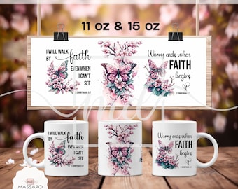 Bible Verse Mug Wrap: Floral Butterfly Design (PNG Digital Download)