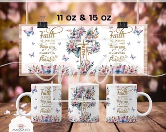 Glaube Bibel Vers Becher Wrap: Blumen Kaffeetasse Sublimation (PNG Digital Download)