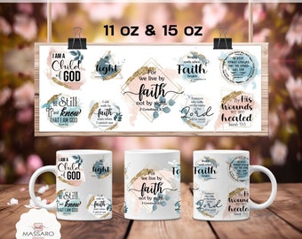 Bible Verse Mug Wrap Template: Religious Coffee Mug Design (PNG Digital Download)