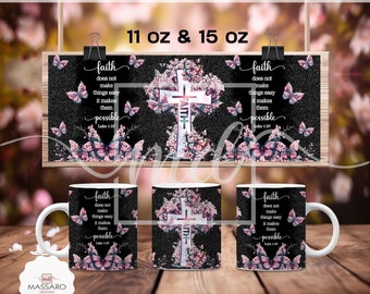 Faith Bible Verse Mug Wrap: Floral Cross Design (Digital Download)