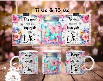 Frases religiosas Mug Wrap 11/ 15 oz - Spanish Bible Verse Mug Sublimation Templates - Religious Mug PNG - Filipenses 4:13 -Instant Download