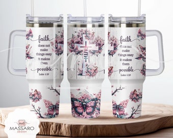 Faith Cross 40oz Quencher Tumbler Wrap - Bible Verse 40oz Quencher Tumbler PNG - Faith Luke 1:37 40oz Tumbler PNG - Digital file