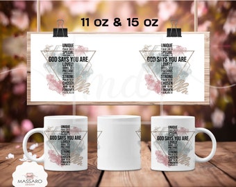 Gott sagt, du bist Becherverpackung: Bibel-Vers-Sublimation (PNG Digital Download)