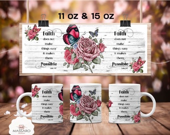 Glaube Bibel Vers Becher Wrap: Blumen Kaffeetasse Sublimation (PNG Digital Download)