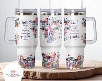Faith Cross Tumbler Wrap: Bible Verse Design (Digital File)