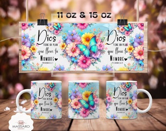Frases religiosas Mug Wrap 11/ 15 oz - Spanish Bible Verse Mug Sublimation Templates - Religious Mug Wrap - Mug PNG - Instant Download