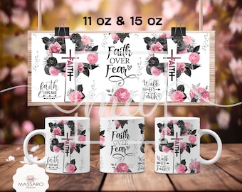 Glaube Bibel Vers Becher Wrap: Blumen Kaffeetasse Sublimation (PNG Digital Download)