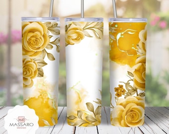 Yellow Roses Tumbler Sublimation Design: Watercolor Floral (PNG Digital Download)