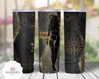 Aries Queen Tumbler Sublimation Design: 20oz Skinny, Straight/Tapered (PNG Digital Download)