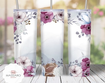 Watercolor Flowers Tumbler Sublimation Design: 20oz Skinny Tumbler (PNG Digital Download)