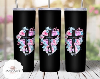 Watercolor Faith Cross Tumbler Wrap: 20oz Skinny Tumbler Design (Digital Download)