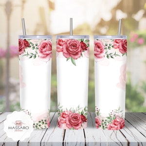 Aquarell rote Rosen Becher Sublimationsdesign: 20 Unzen dünn, gerade / konisch (PNG Digital Download)