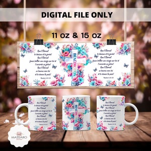 French Bible Verse 11 & 15 Oz Mug Wrap - Bible Verse Coffee Mug Sublimation Templates - Religious 11 15 Oz Mug Wrap - Instant Download