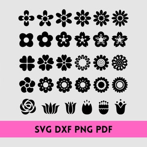 Retro Flower Shapes Svg Bundle Flower Outline SVG/ DXF/ PNG - Etsy