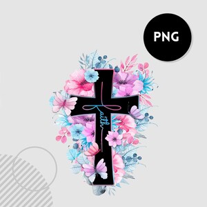 faith cross watercolor png - faith cross flower sublimation