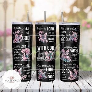 Christian Tumbler Sublimation Design: Bible Verse 20oz Skinny (Digital Download)