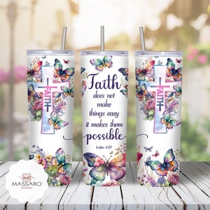 Faith Bible Verse 20oz Skinny Tumbler Sublimation - Faith Luke 1:37 - Straight/Tapered Designs PNG - Full Wrap Tumbler - Instant Download