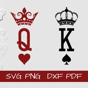 Roi et Reine SVG/PNG/Dxf-cartes à jouer-roi de pique-reine de coeur-fichiers de coupe pour Cricut-couple Saint-Valentin téléchargement immédiat
