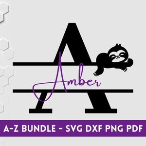 Faultier Split-Monogramm Alphabet SVG, DXF, PNG. Geteiltes Monogramm Alphabet. Schnitt-Datei für Cricut, Silhouette. Kommerzielle Nutzung möglich