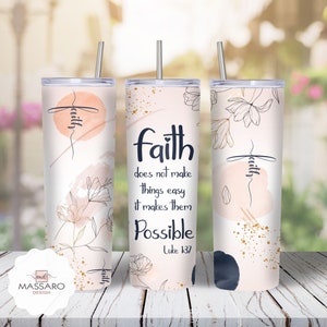 Diseño de sublimación para vaso de 20 oz con versículo bíblico de fe (descarga digital)