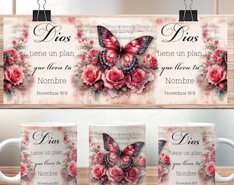 Spanish Bible Verse Mug Wrap: Red Roses, Christian Quotes (Digital Download)