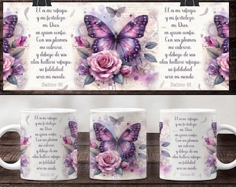 Christian Mug PNG – Psalm 91 Butterfly Floral Design (Digital Download)