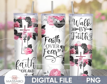 Faith Cross Floral 20oz Tumbler Wrap PNG (Digital Download)