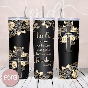 Verso da Bíblia da fé espanhola 20oz Skinny Tumbler Sublimation - Lucas 1:37 - Straight/Tapered Designs PNG - Full Wrap Tumbler - Instant Download