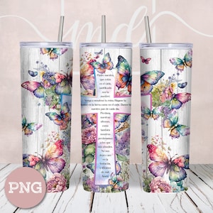 Padre Nuestro Sublimación de vaso flaco de 20 oz - Versículo bíblico en español Diseños rectos/cónicos PNG - Vaso de envoltura completa - Descarga instantánea
