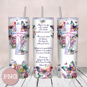 Spanish Bible Verse Tumbler Sublimation Design: Psalm 121 (PNG Digital Download)