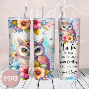 Spanish Bible Verse Owl Tumbler Sublimation Design (PNG)