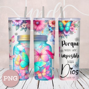 Spanish Bible Verse 20oz Skinny Tumbler Sublimation - Lucas 1:37 - Spanish Religious PNG - Versiculos Spanish Design - Espanol Wrap Design