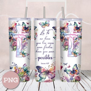 Sublimación de vaso flaco de 20 oz de versículo bíblico de fe en español - Lucas 1:37 - Diseños rectos/cónicos PNG - Vaso de envoltura completa - Descarga instantánea