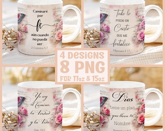 Spanish Bible Verse Mug Wrap: Religious Sublimation Design (PNG Digital Download 11&15 Oz)