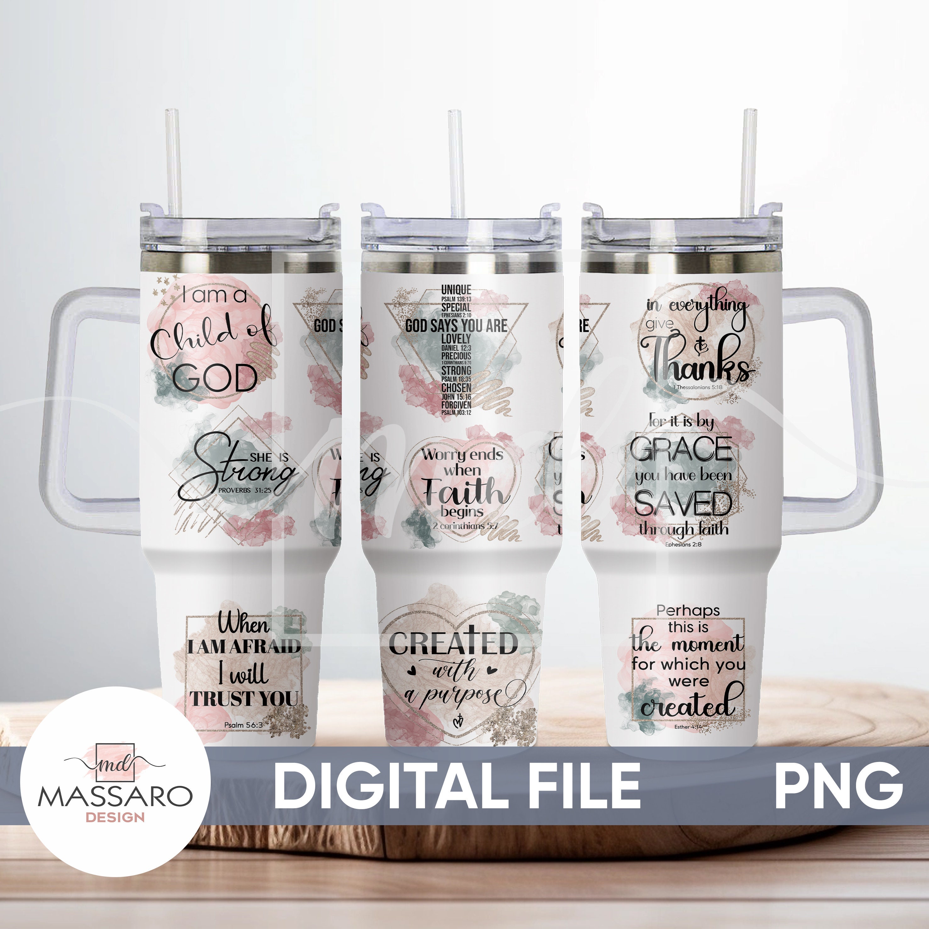 Christian Tumbler Wrap: Bible Verse Design (PNG Digital File)