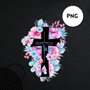 faith cross watercolor png - faith cross flower sublimation