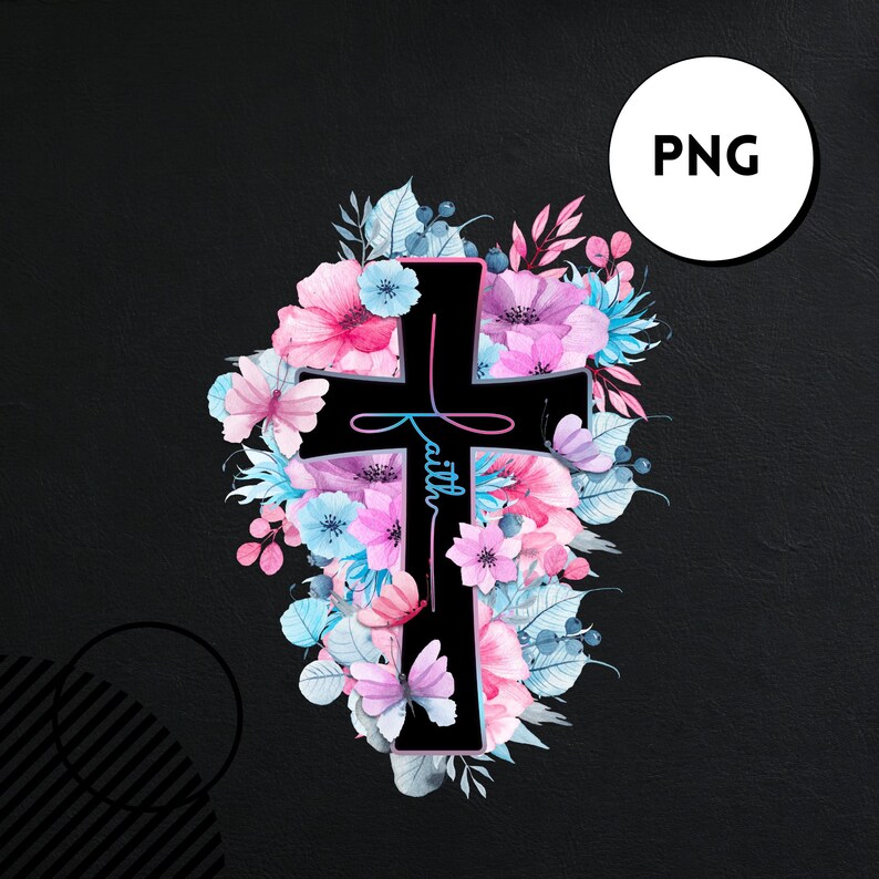 faith cross watercolor png - faith cross flower sublimation
