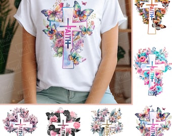 Faith Cross PNG-paket: Blommig sublimeringsclipart (direkt nedladdning)